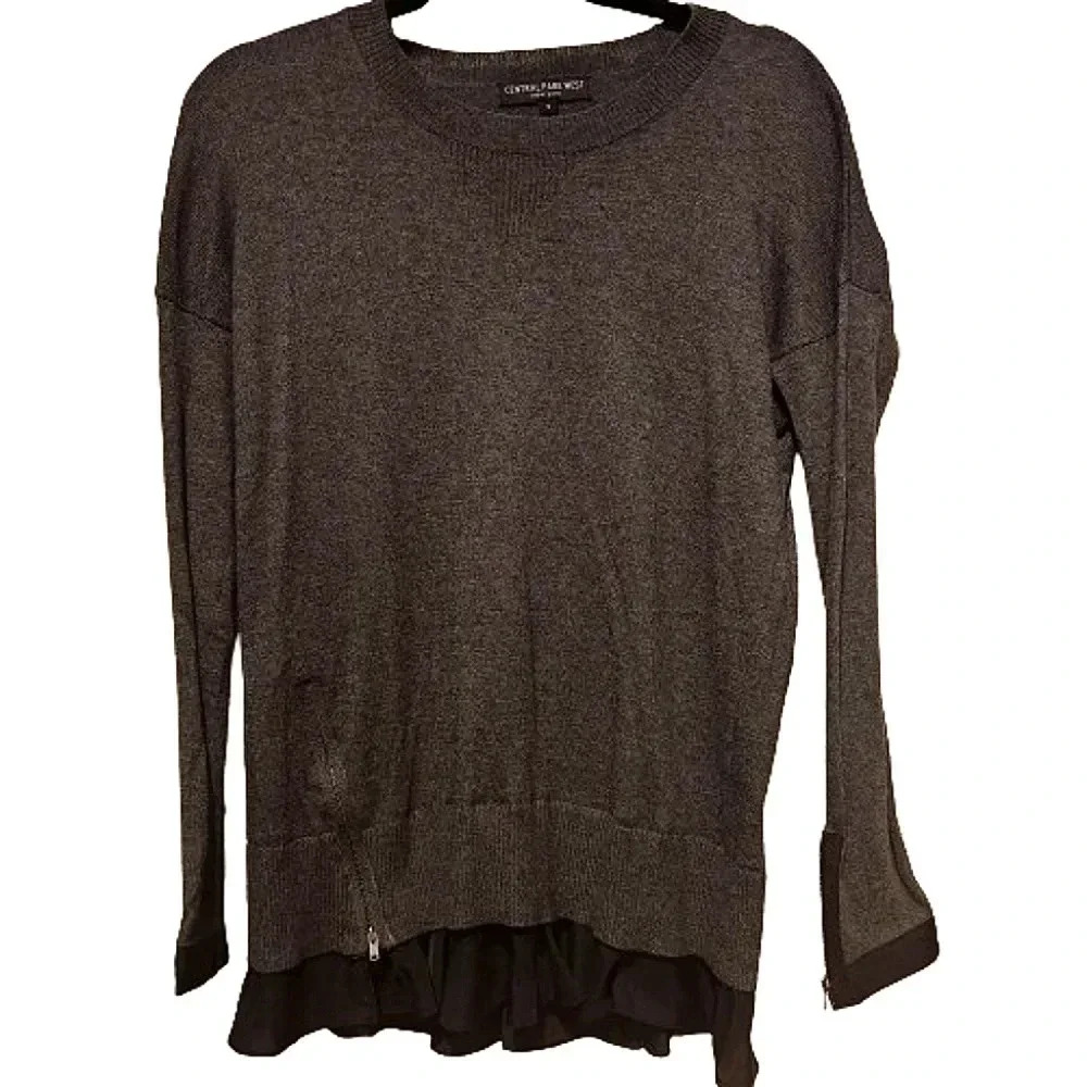 Central Park West New York grey and black sweater w/ zipper detail Size Small